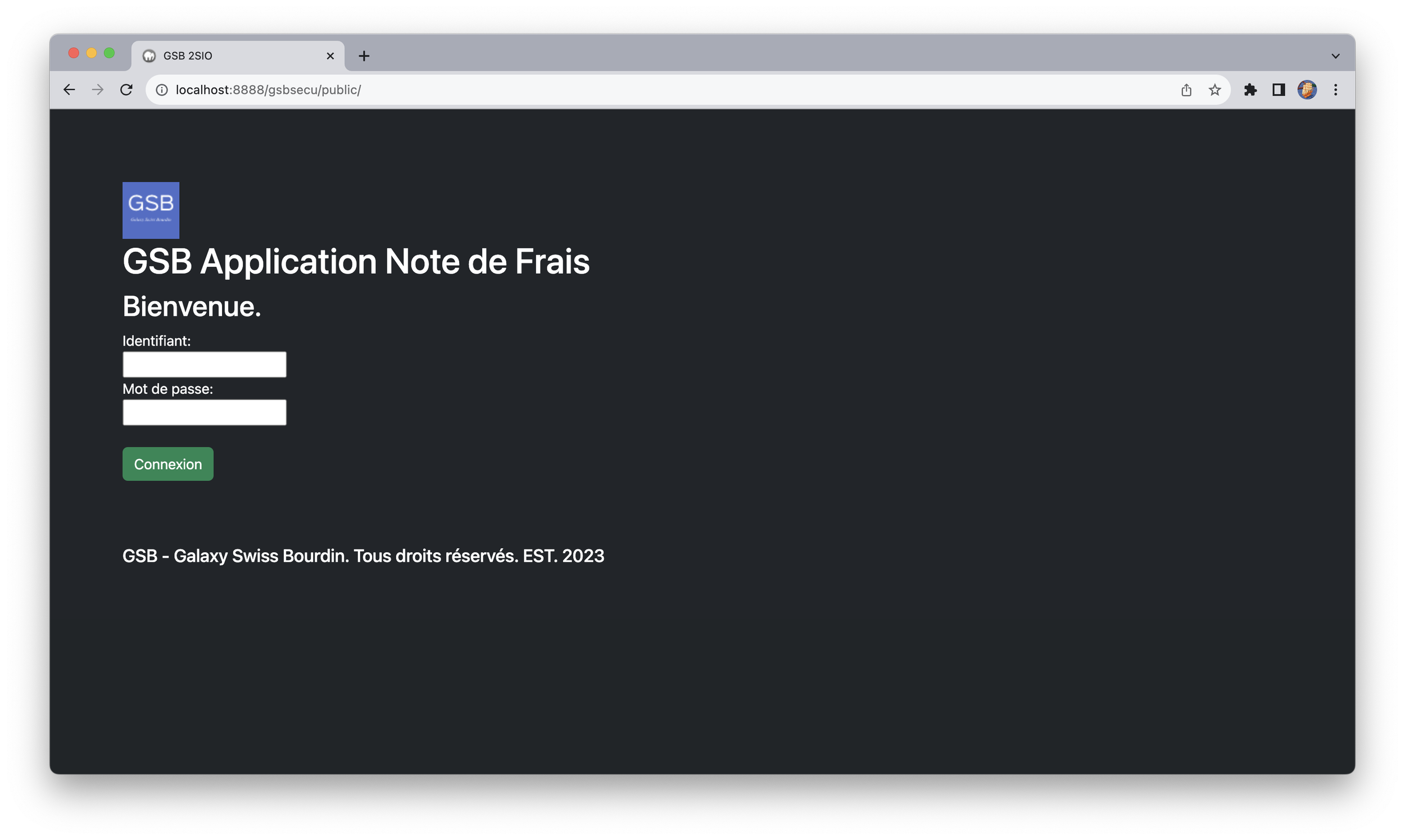 Le formulaire de connexion ciblé.