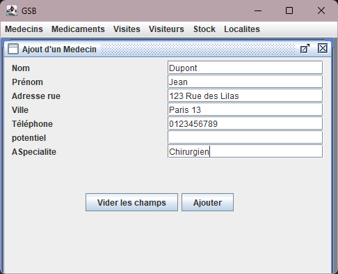Ajout d'un médecin.