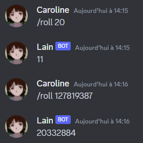 Une commande qui permet de lancer un dé en précisant son nombre de faces.