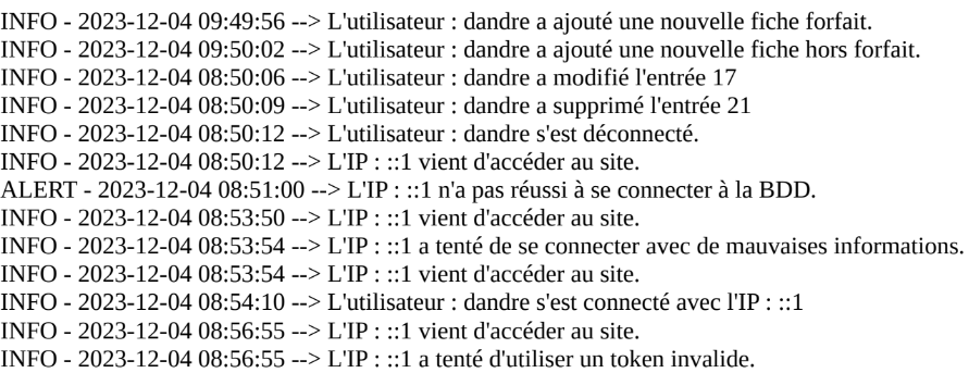Extrait de log (note : ::1 signifie localhost)